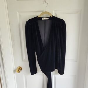 Zara Elegant Black Velvet Blouse